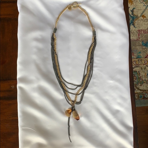 Gold and Pewter Multi-Length Strand Necklace